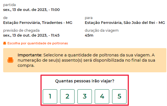 Print destacando sinalização para escolha da quantidade de pessoas.