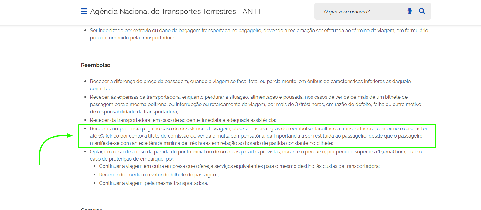 Screenshot of the ANTT rule regarding the 5% fee.