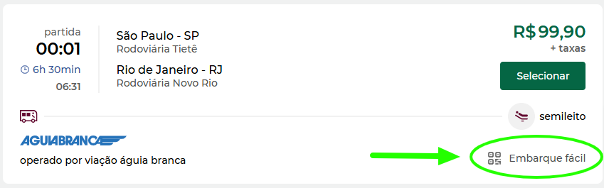 Print destacando ícone de reserva Com Embarque Fácil.